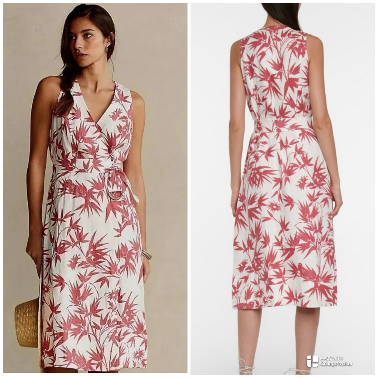 Polo Ralph Lauren Floral Linen Midi Length Wrap Dress Tie Detachable Belt Size 6